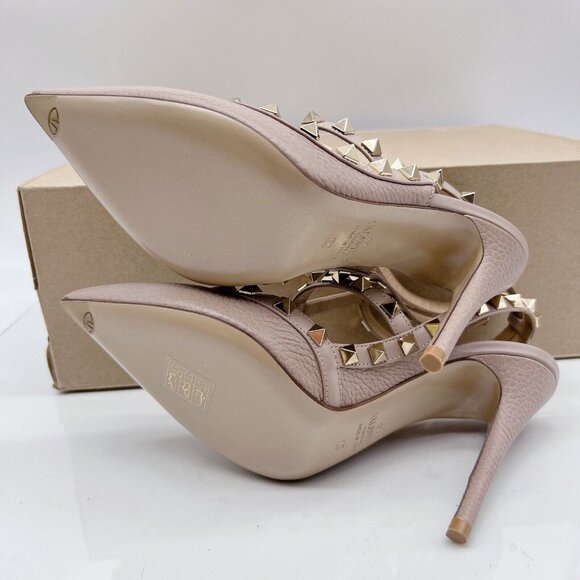 Valentino Rockstud Ankle Strap Pumps 100 Heel Poudre LeatherEU 36 - Picture 13 of 15